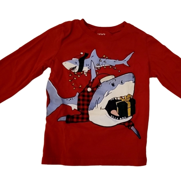 Carter's Festive Shark Christmas Long Sleeve Shirt size 4t - Picture 2 of 8